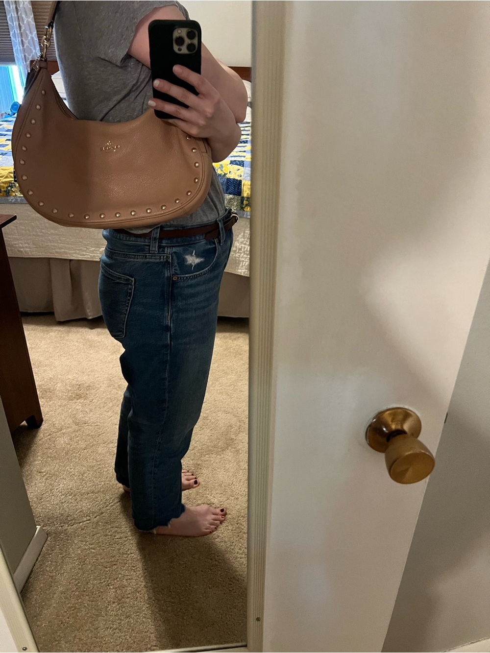 Coach Blush Pebbled Leather Hobo with Stud Detailing - Picture 9 of 12